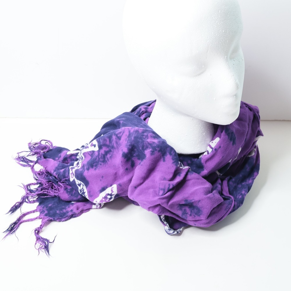 Alii of Hawaii Purple Tie Dye Starfish Shell Rayon Sarong Wrap Scarf Fringed‎